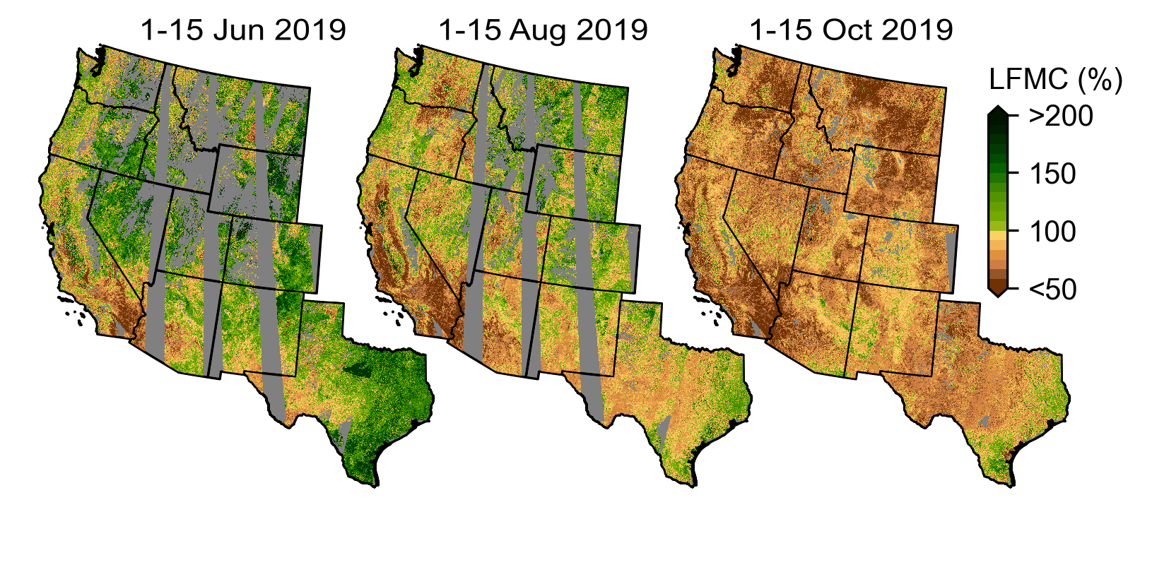 Maps showing forest dryness in western USA
